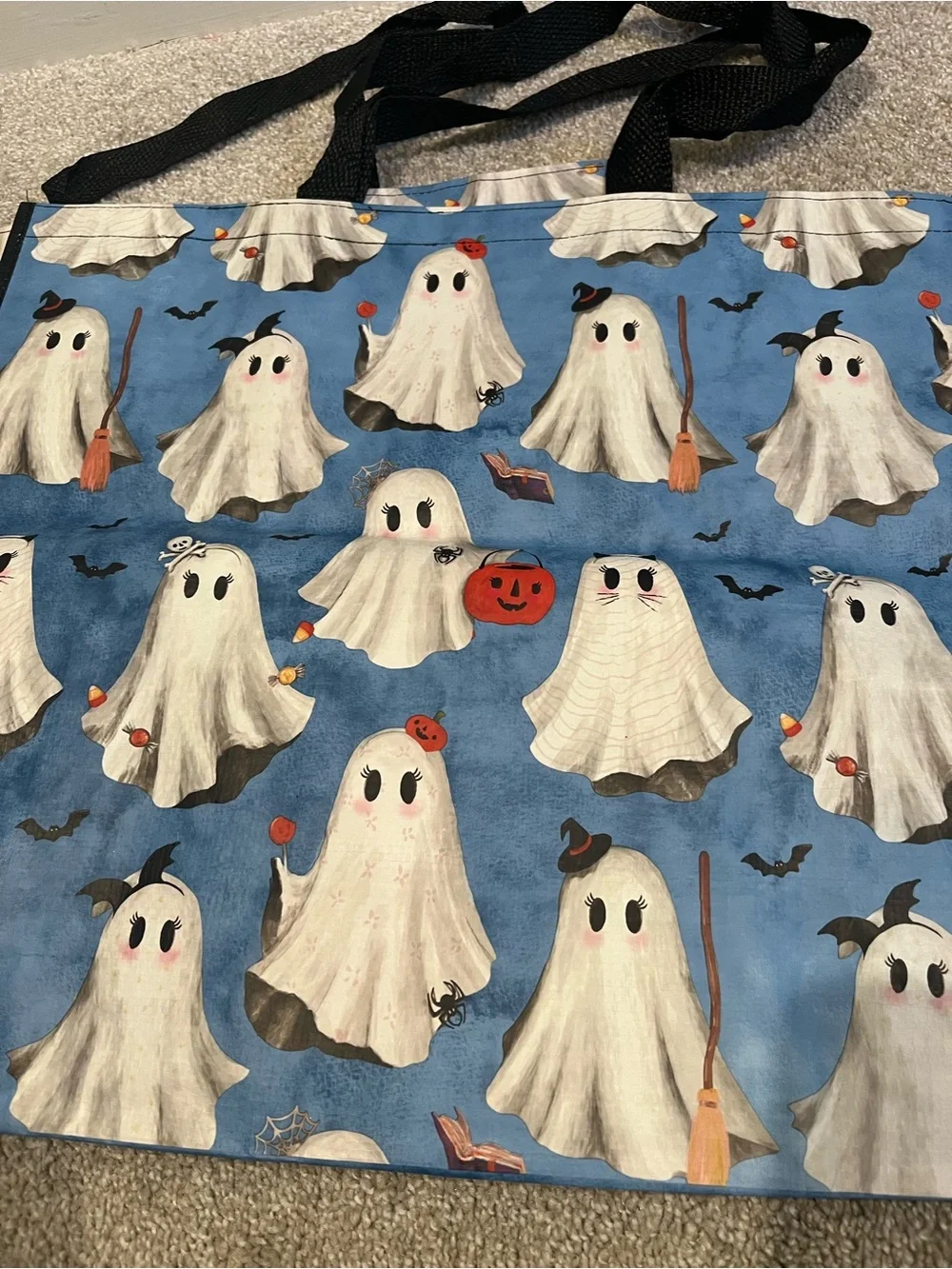 Set of 2 Halloween GhoSet of 2 Halloween Ghost Print Reusable Shopping Tote Bags